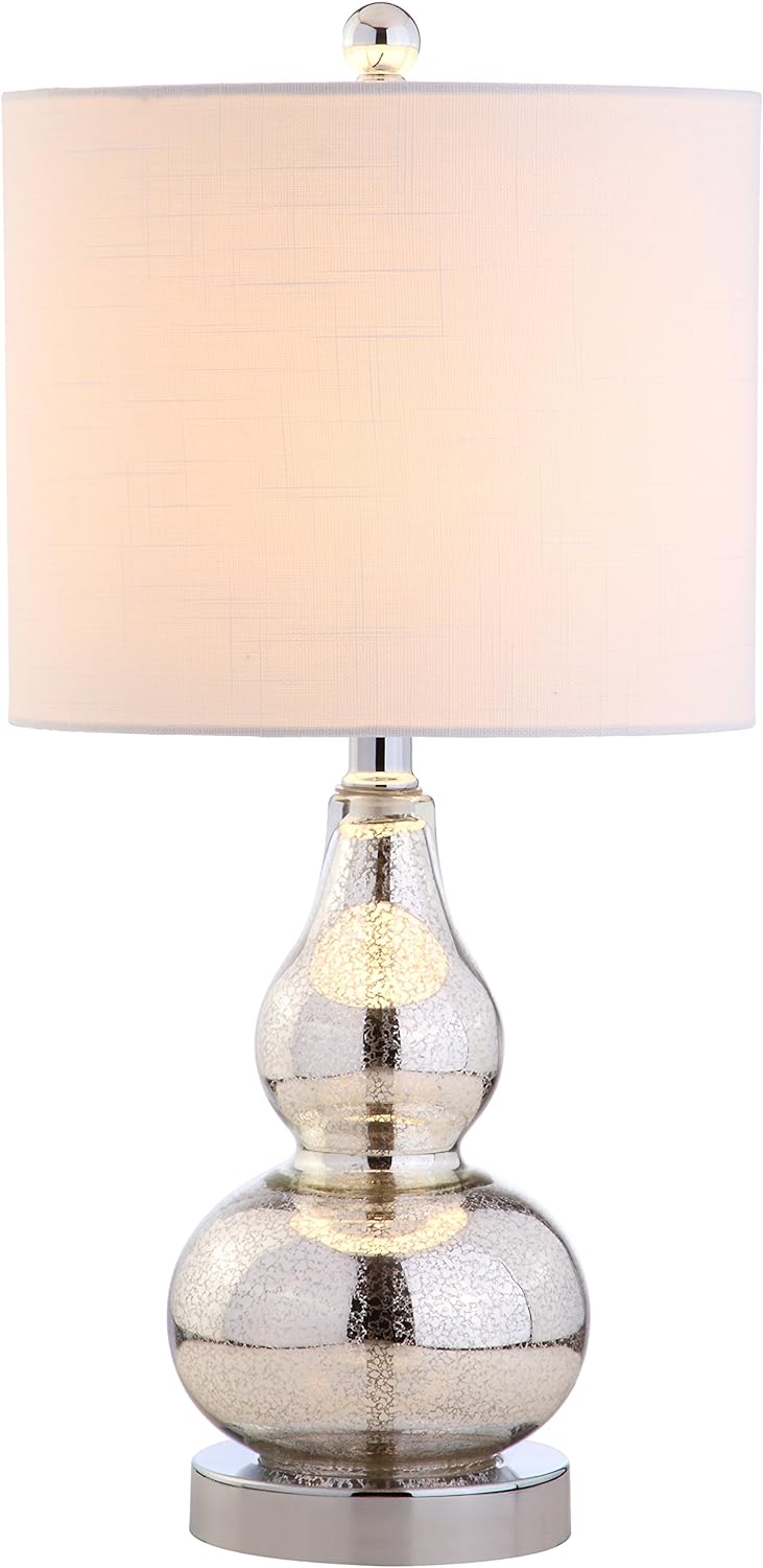 JONATHAN Y 20.5" Mercury Silver Glass Table Lamp, Modern Gourd Bedside Nightstand Lamp for Bedroom, Living Room, White Linen Shade, LED…