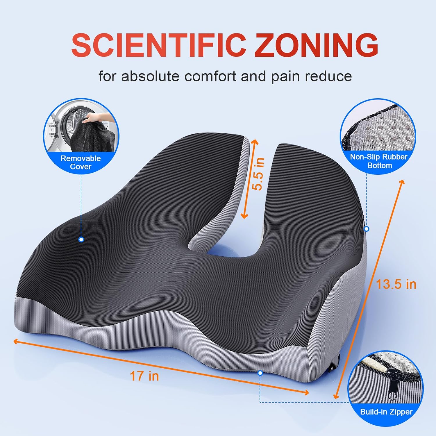 Benazcap X Large Memory Seat Cushion for Office Chair Ergonomic Cushions Butt Pillow for Pressure Relief Sciatica & Memory Foam for Long Si…