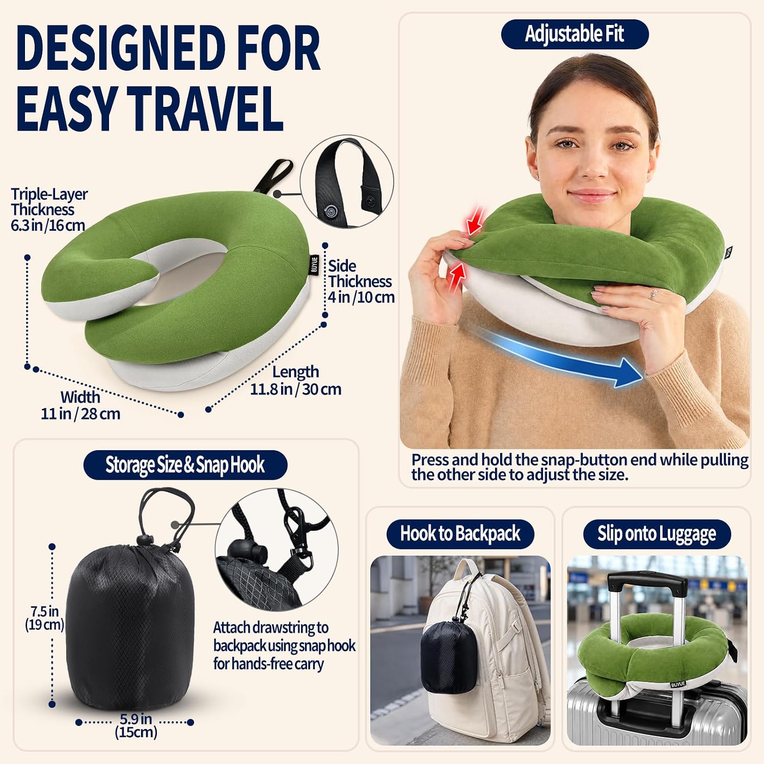 BUYUE Travel Neck Pillows for Airplanes, Memory Foam 360° Head Support Sleep for Long Flight, Skin-Friendly & Breathable, Kit with Eye…