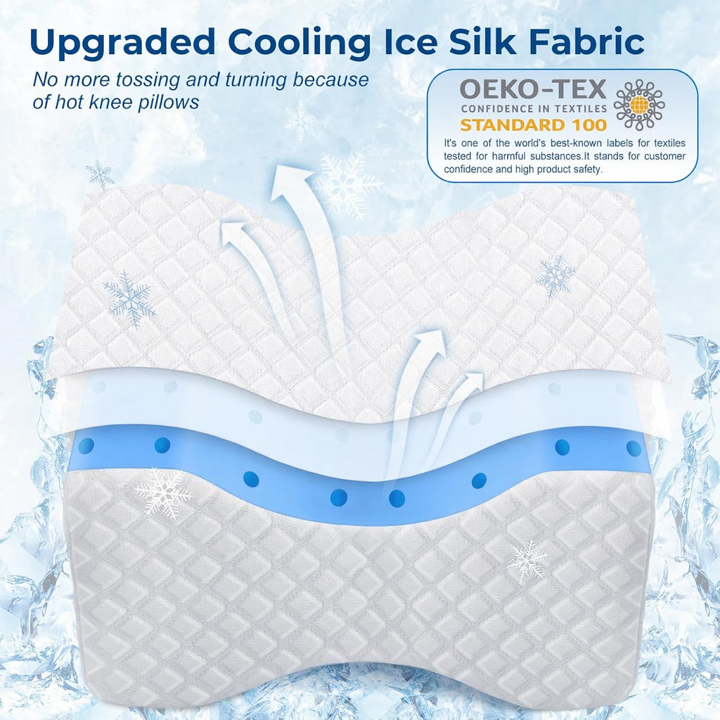 KingPavonini Cooling Knee Pillow for Side Sleepers, Gel Memory Foam Leg Pillows for Side Sleeping with Ice Silk Cover and Strap, Knee Pillo…