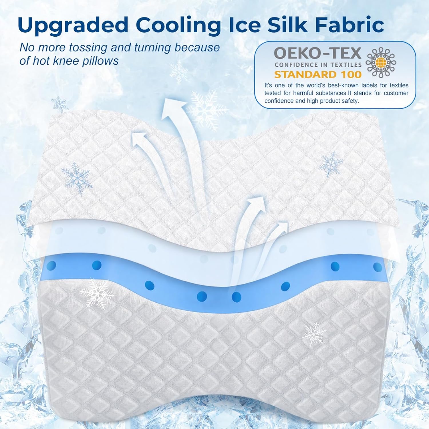 KingPavonini Cooling Knee Pillow for Side Sleepers, Gel Memory Foam Leg Pillows for Side Sleeping with Ice Silk Cover and Strap, Knee Pillo…
