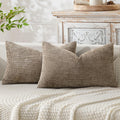 Miulee Pack of 2 Lumbar Couch Throw Pillow Covers 20x12 Inch Neutral Khaki Modern Boho Accent Decorative Pillow Covers Soft Chenille Farmho…