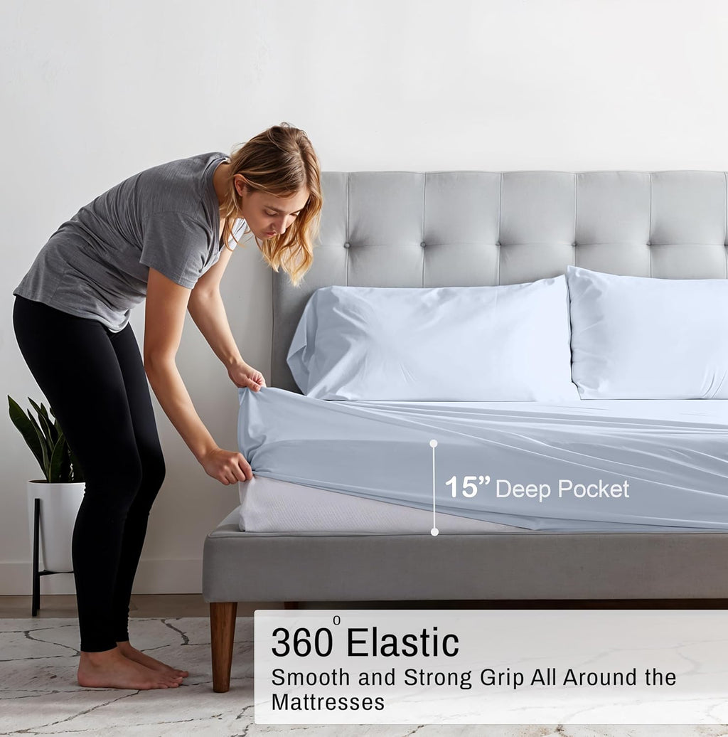 Ruvanti 100% Cotton Organic Percale Sheets King Size – Crisp Cooling Bed Sheets for Hot Sleepers, Deep Pocket 15”, Soft Peach Finish, Breat…