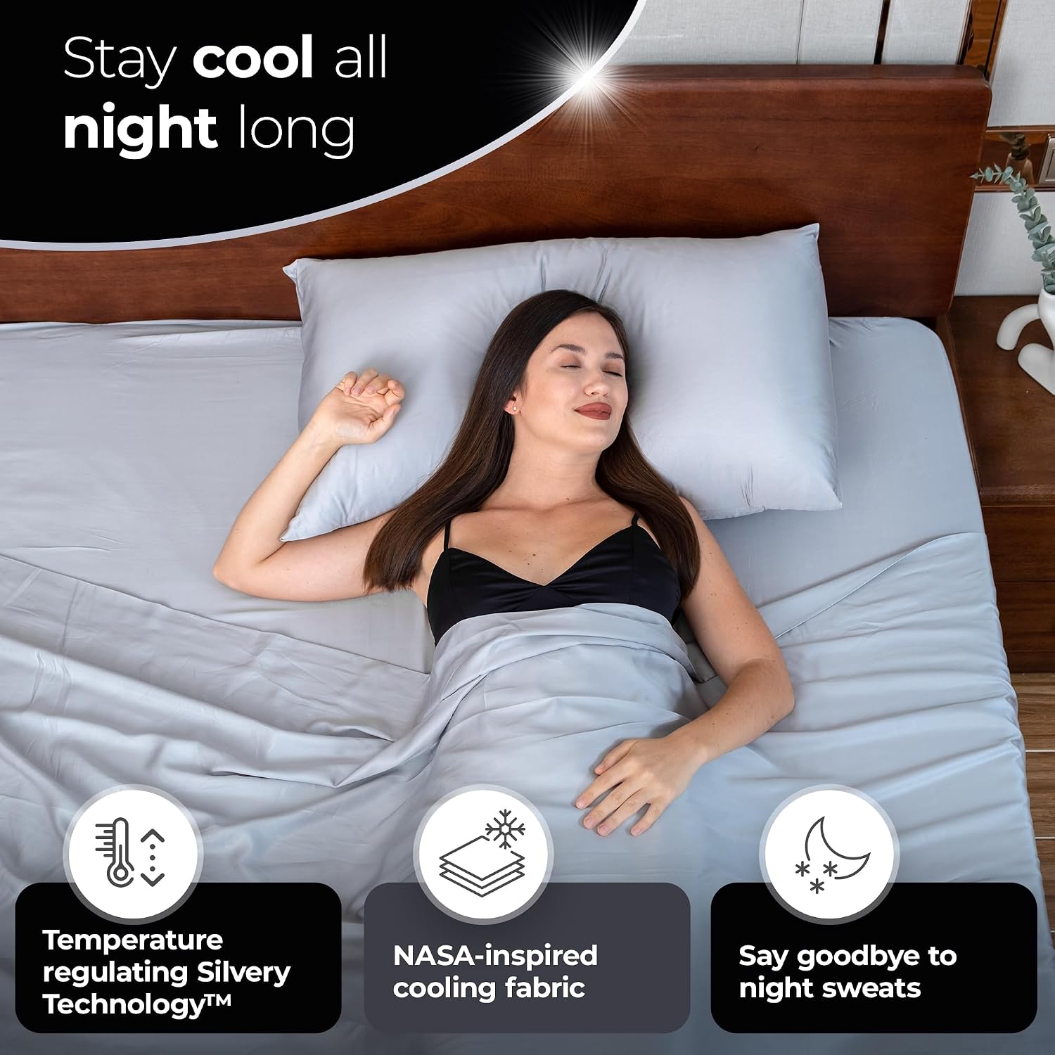 Silvery Silver Infused Pillowcase Set - 2 Pack Self-Cooling Pillowcases with Self-Cleaning Silvery TechnologyTM for Hygienic Sleep…