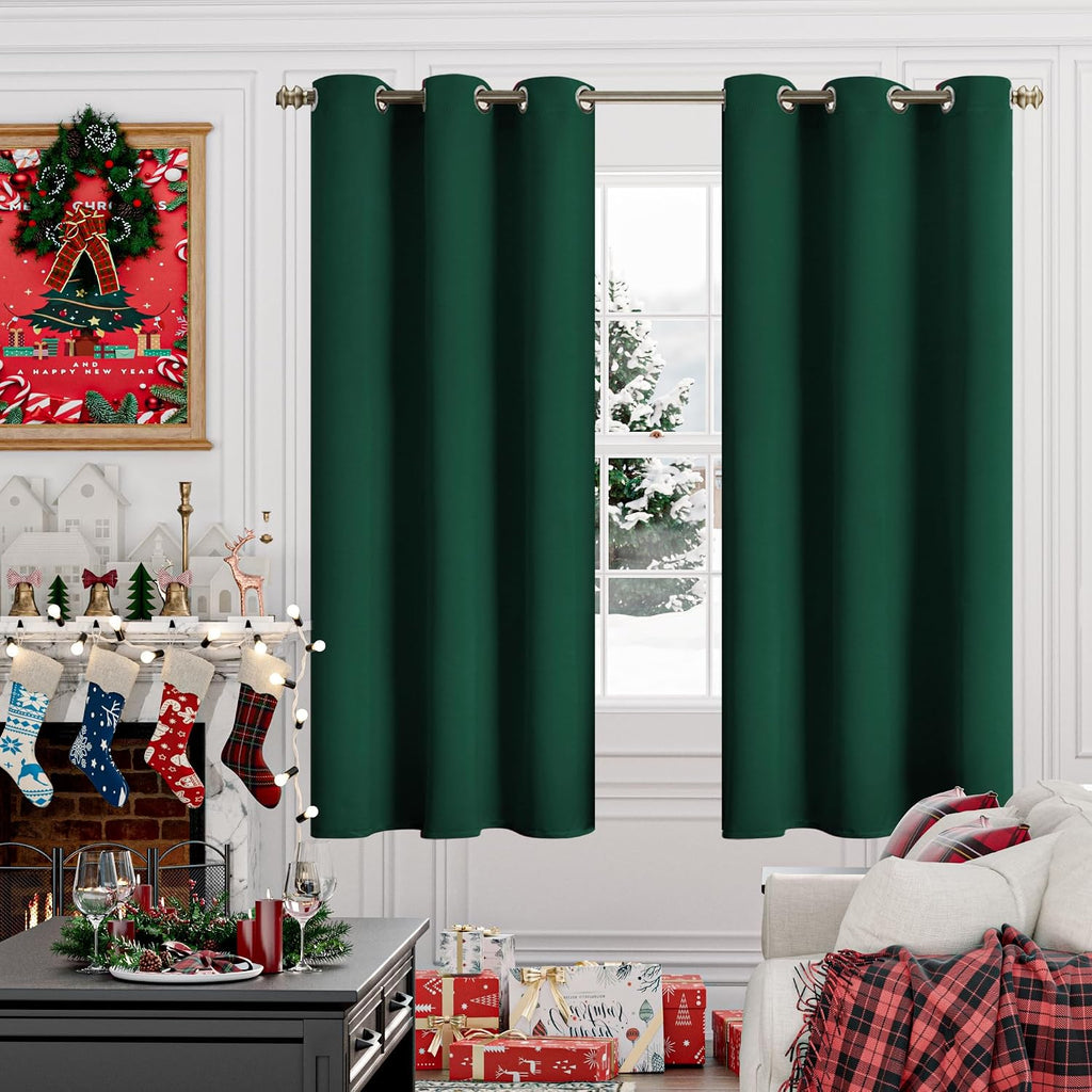 YoungsTex Emerald Green Blackout Curtains 68 Inches Length for Bedroom - Thermal Insulated Window Drapes with Grommet Room Darkening Christ…