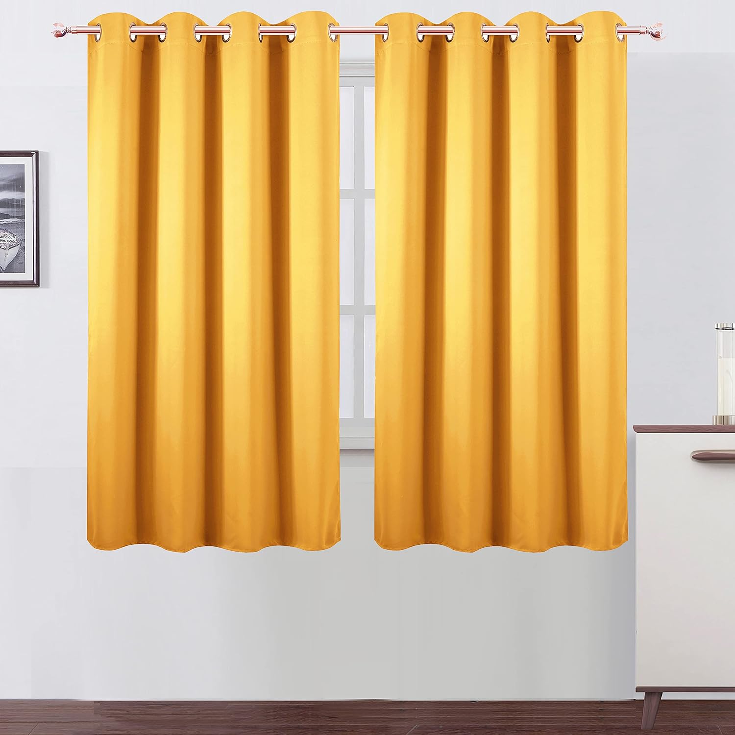 Lemomo Yellow Blackout Curtains 66 x 63 Inch Length/Set of 2 Curtain Panels/Thermal Insulated Room Darkening Blackout Curtains for Bedroom…