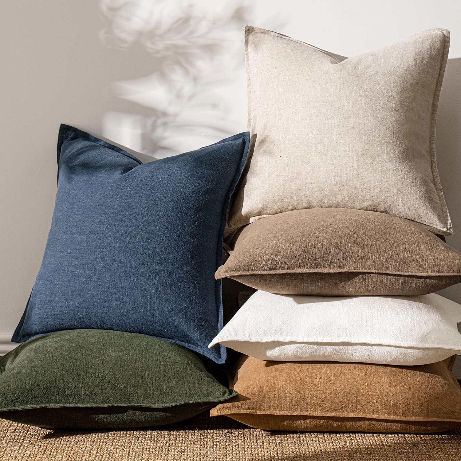 Anroduo Pack of 2 Decorative Linen Pillow Covers Navy Blue Euro Sham Neutral Farmhouse Boho SOID Cushion Case Soft Accent Pillowcase for Co…