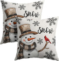 Snowman Throw Pillow Cover Christmas Pillowcase 18x18 Inch Set of 2 Snowflake and Red Cardinal Bird Decorative Cushion Cover Winter…