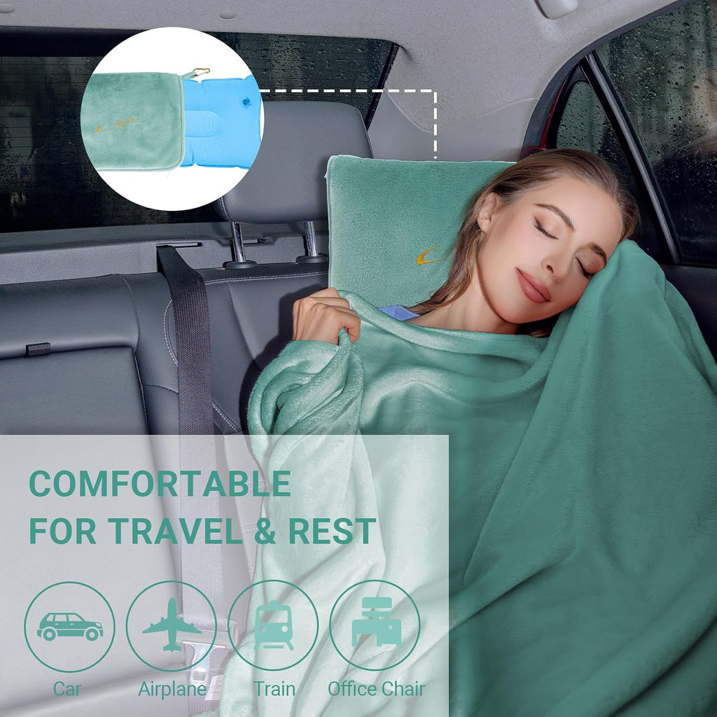 Travel Blanket & Pillow Set, 300 GSM Soft Fleece, 60x43 Inches, 3-in-1 Airplane Blanket, Travel Pillow and Blanket Set, Travel Blanket…