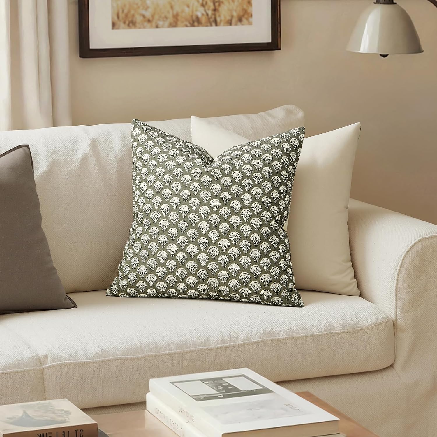 MIULEE Set of 2 Decorative Floral Pillow Covers Neutral Vintage Throw Pillows Block Print Boho Farmhouse Cushion Covers for Modern Spring…