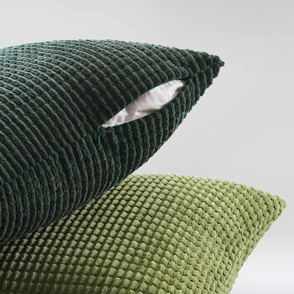 Topfinel Fall Pillow Covers Set of 4 Soft Corduroy Boho Strip Textured OliveGreen Pillow Covers Modern Farmhouse Cute Autumn Home Decor Gre…