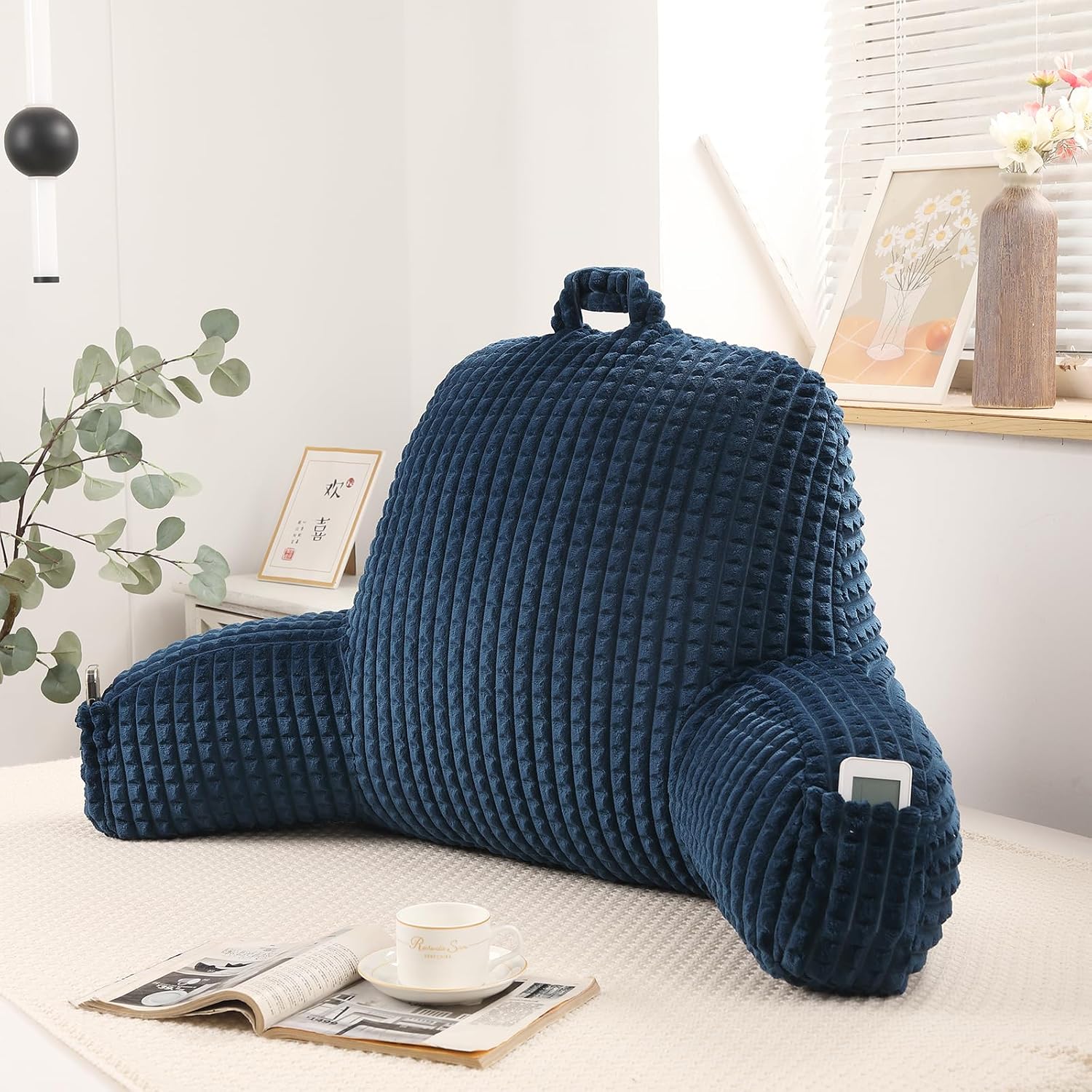 Pajeo Multi-Purpose Bed Pillow for Sitting Up,19" Flannel Backrest Pillow with Arms for Seniors & Pregnancy Support, Oeko-TEX Certified Sitt…