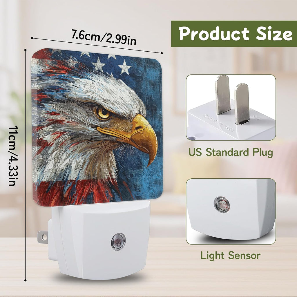 Night Light, Patriotic Bald Eagle Night Lights Plug into Wall Decor for Bedroom Bathroom Hallway Kitchen, Dusk to Dawn Sensor Gift for…