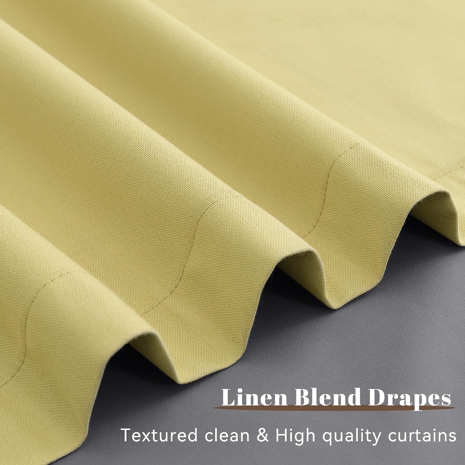 Guken Yellow Linen 100% Blackout Curtains 84 Inch Long for Bedroom 2 Panels Textured Light Blocking Black Out Thermal Insulated Soundproof…