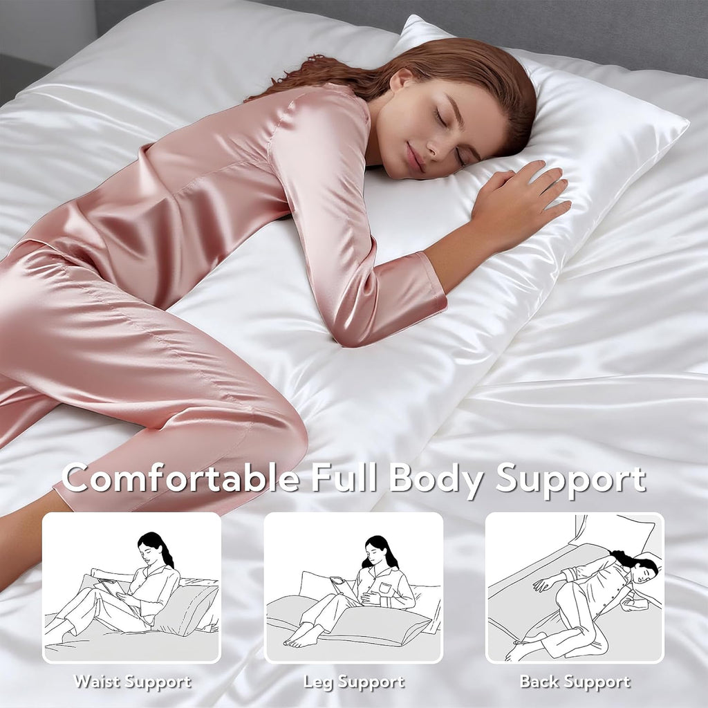 MR&HM Satin Body Pillow Cover, Soft and Breathable Body Pillow Case with Envelope Closure, Cooling and Silky Long Pillowcase for Hair and…