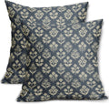 Dusty Blue Floral Block Print Pillow Covers 18x18 Inch Set of 2, Vintage Flower Pattern Decorative Throw Pillowcases Outdoor Farmhouse…