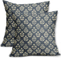 Dusty Blue Floral Block Print Pillow Covers 20x20 Inch Set of 2, Vintage Flower Pattern Decorative Throw Pillowcases Outdoor Farmhouse…
