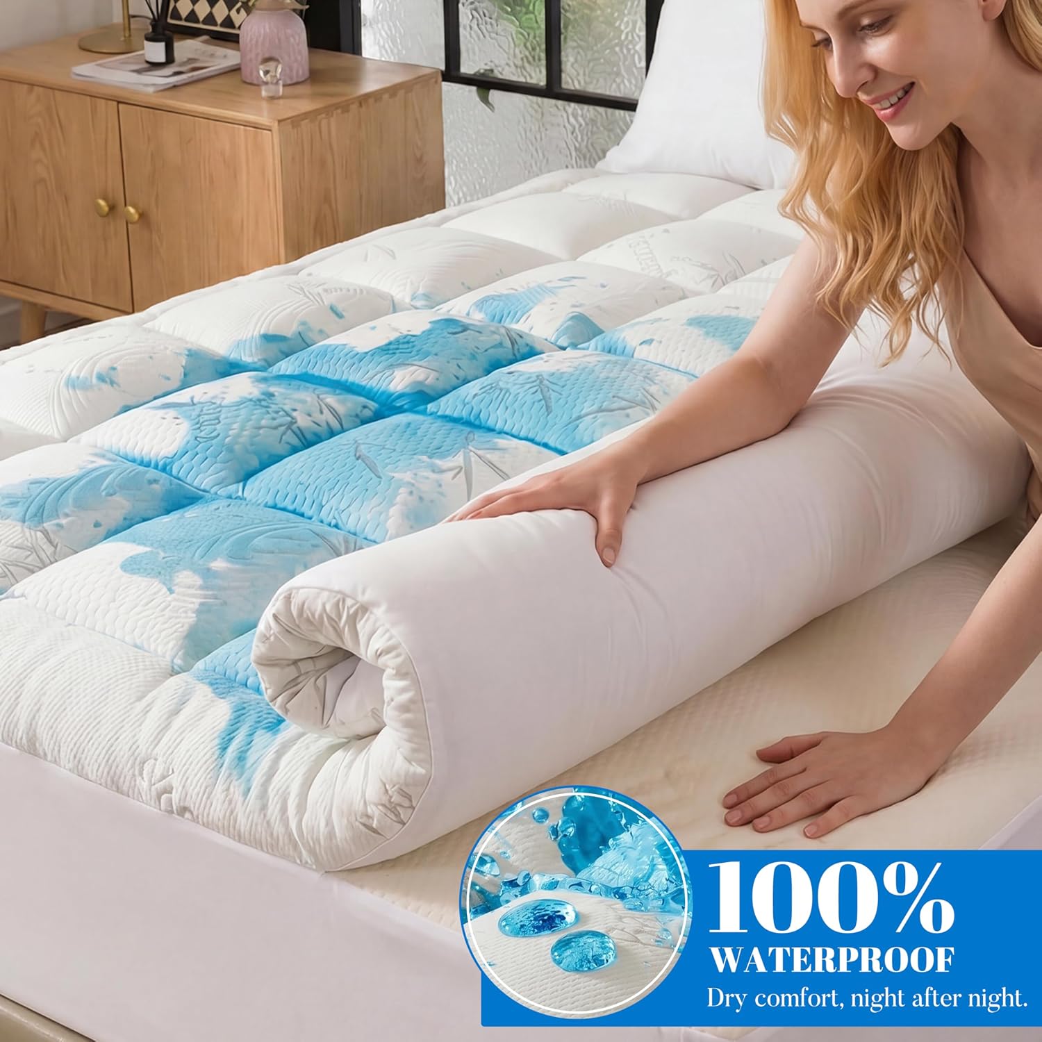 Ubauba 100% Waterproof Full Size Mattress Topper, Viscose Made from Bamboo Pillow Top Mattress Protector for Back, Breathable Cooling Matt…