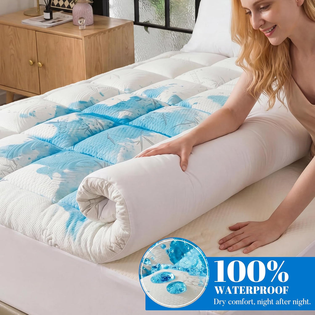 Ubauba 100% Waterproof Twin Size Mattress Topper, Viscose Made from Bamboo Pillow Top Mattress Protector for Back, Breathable Cooling Matt…
