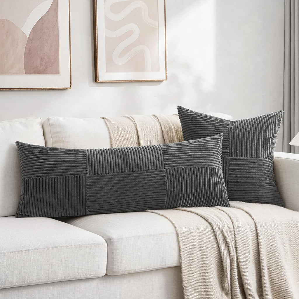 Fancy Homi 2 Packs Dark Gray Decorative Throw Pillow Covers 18x18 Inch for Living Room Couch Sofa, Rustic Farmhouse Boho Home Decor, Soft…