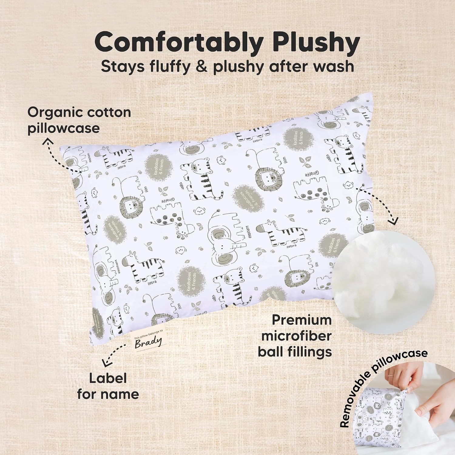 Mini Toddler Pillow with Pillowcase - 9x13 My Little Dreamy Travel Kids Pillow for Sleeping, Toddler Bed, Small, Tiny, Organic Cotton…