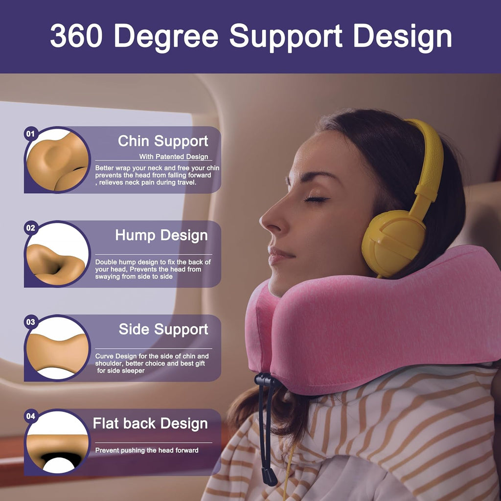 napfun Neck Pillow for Traveling, Upgraded Travel Neck Pillow for Airplane 100% Pure Memory Foam Travel Pillow for Flight Headrest Sleep…