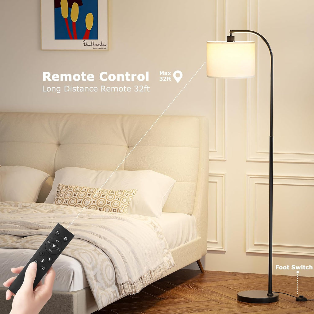 Ambimall Arc Floor Lamp with Remote and Stepless Dimmable Bulb, Colors Temperature & Brightness Adjustable, Floor Lamps for Living Room(Whi…