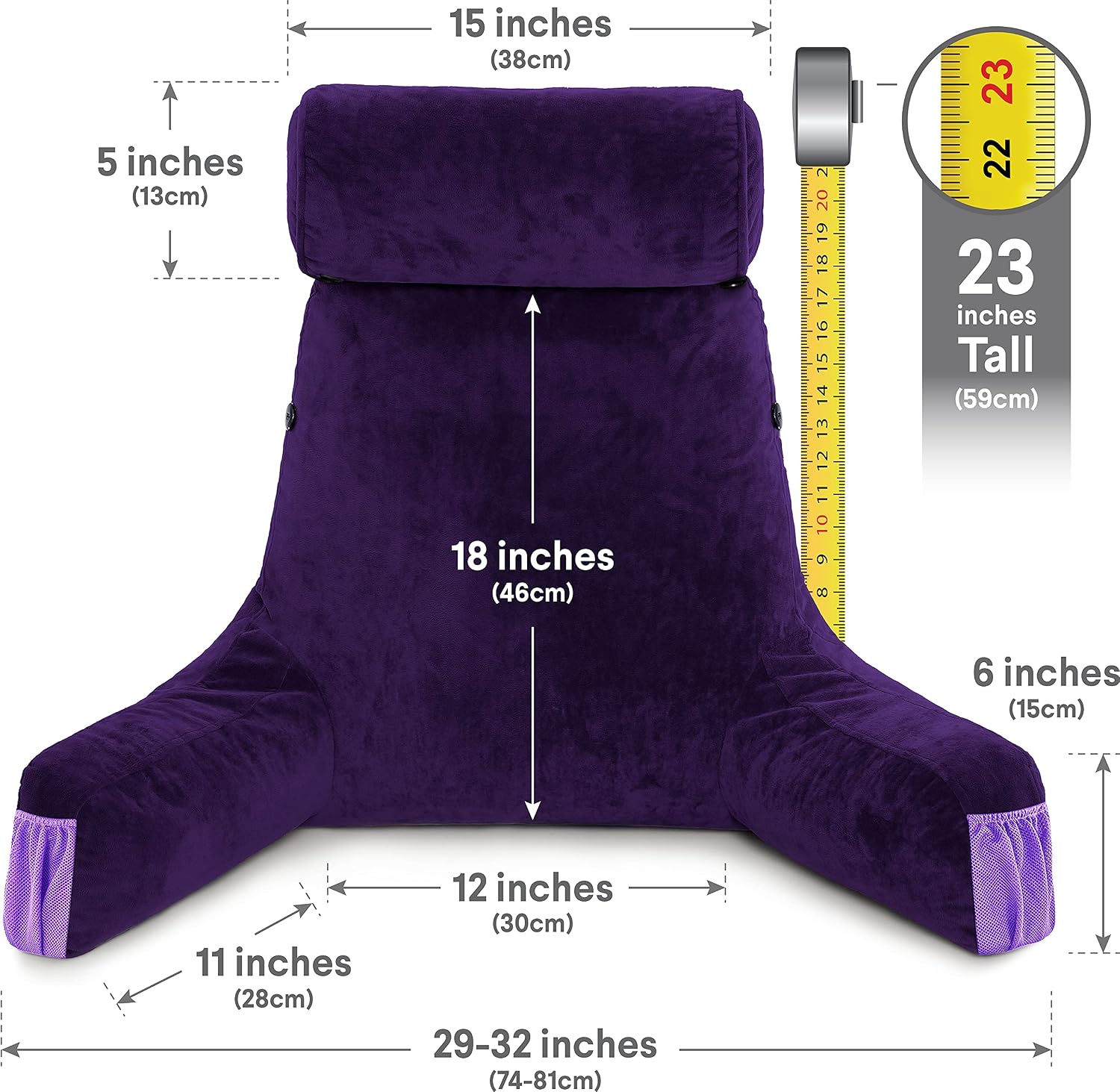 HusbandPillow Husband Pillow Medium Reading Pillow with Arms - 23" Backrest for Sitting Up in Bed - Firm Support Bed Rest Pillow for Adults…