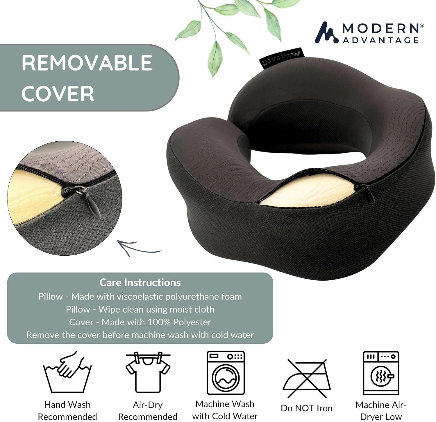 Modern Advantage Memory Foam Travel Neck Pillow for Airplanes – High Density Ergonomic Support, Adjustable Buckle Strap, Removable…