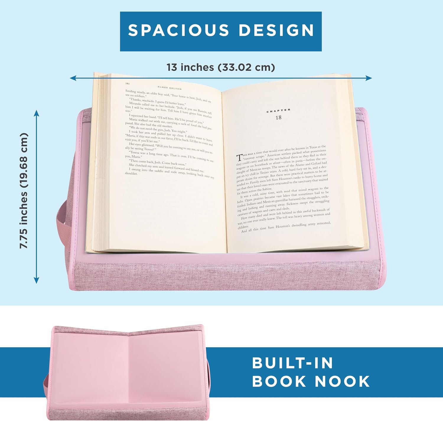 LAPGEAR Book Pillow – Lap Reading Cushion with Built-in Book Stand – Fits 6x9 Books & Similar Sizes – Pink – Style No. 33204