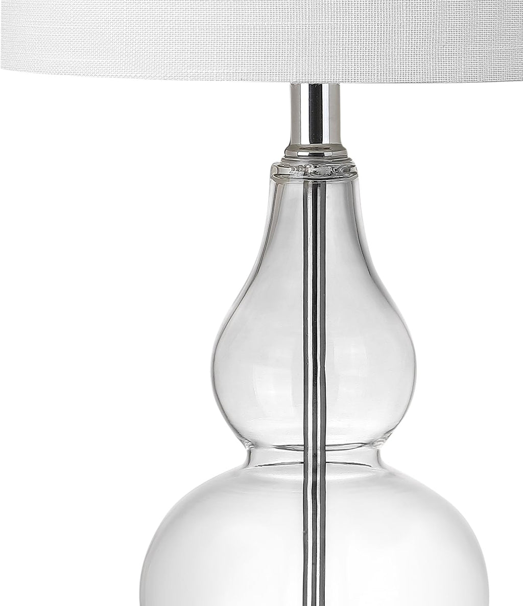 JONATHAN Y 20.5" Clear Glass Table Lamp, Modern Gourd Bedside Nightstand Lamp for Bedroom, Living Room, White Linen Shade, LED Bulb…