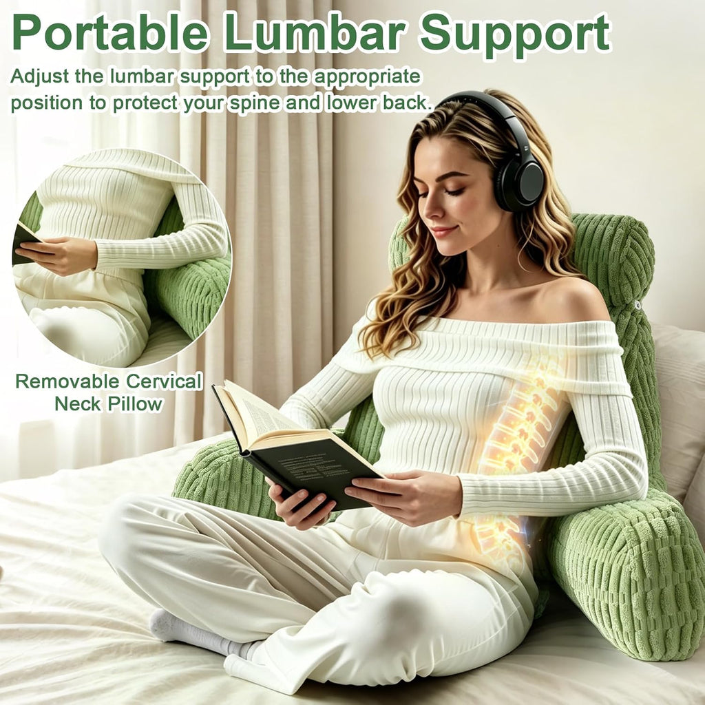 Reading Pillow for Bed, Back Rest Bed Pillow for Sitting Up with A Cylindrical Pillow and Lumbar Pillow, Back Support Pillows for Bed…