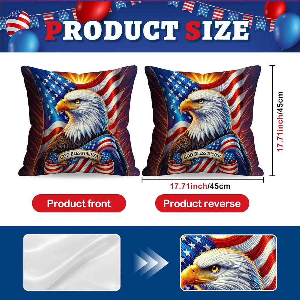 BlissYard Patriotic Eagle Pillow Covers 18x18 Set of 2 American Flag Throw Pillow Covers 4th of July Patriotic Pillow Covers Satin…