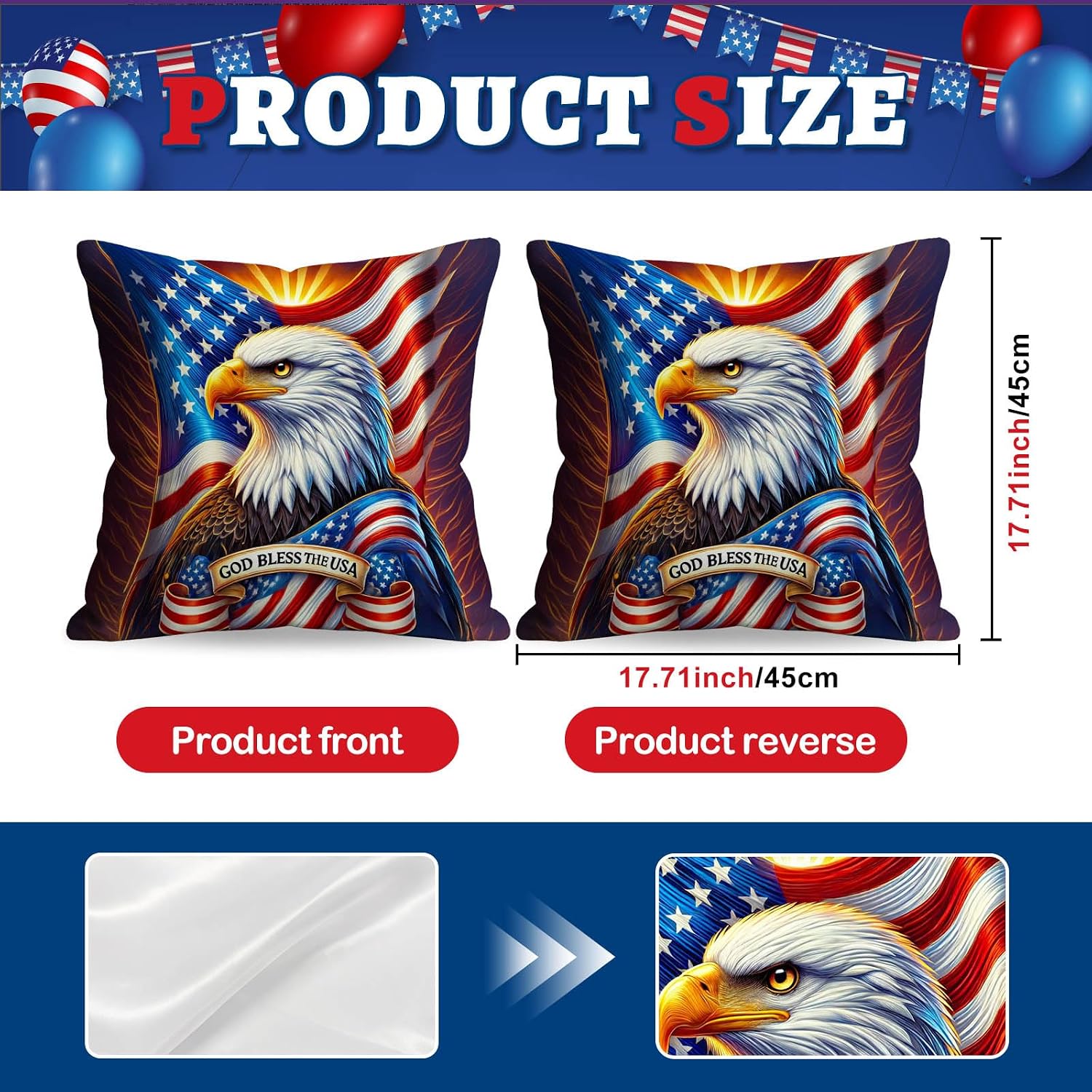 BlissYard Patriotic Eagle Pillow Covers 18x18 Set of 2 American Flag Throw Pillow Covers 4th of July Patriotic Pillow Covers Satin…