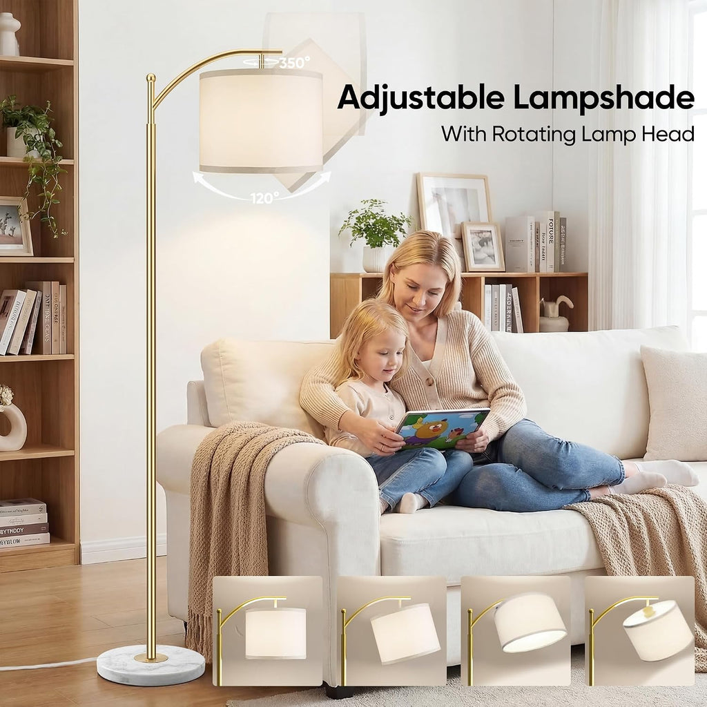 ROTTOGOON Gold Floor Lamp for Living Room with Marble Base, Modern Standing Lamp with 3 Color Temperatures Bulb & Adjustable Linen Shade…