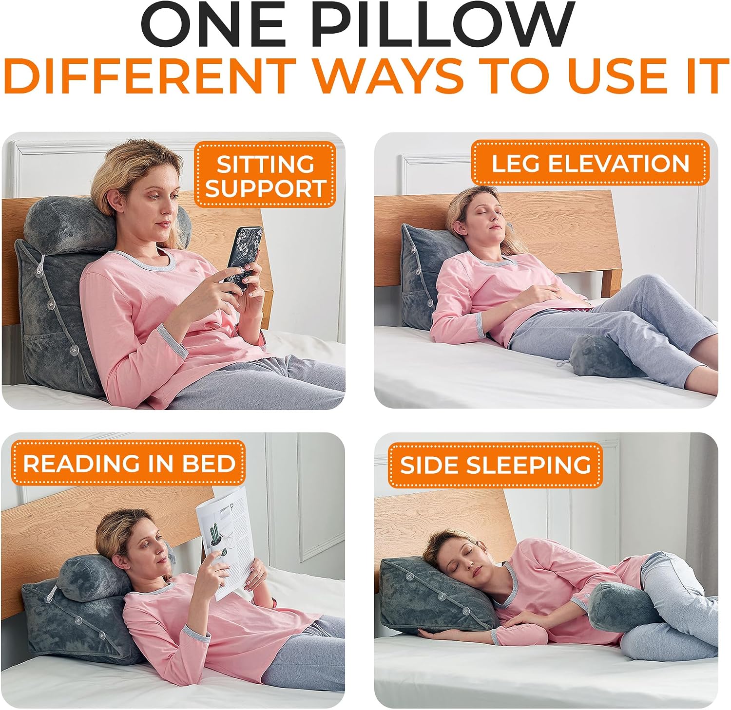 Cheer Collection Reading Wedge Pillow - Adjustable Wedge Reading Pillow with Neck Support, Hollow Fiber-Filled Backrest Pillow for…