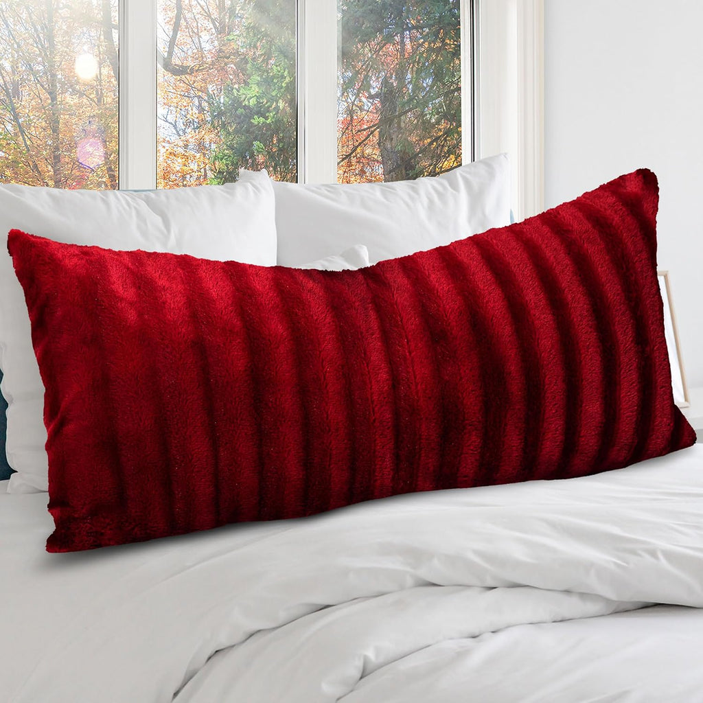 Cheer Collection Faux Fur Long Body Pillow - Accent Throw Pillow for Bed and Couch - Decorative Lumbar Pillow with Insert, Maroon (18" x…