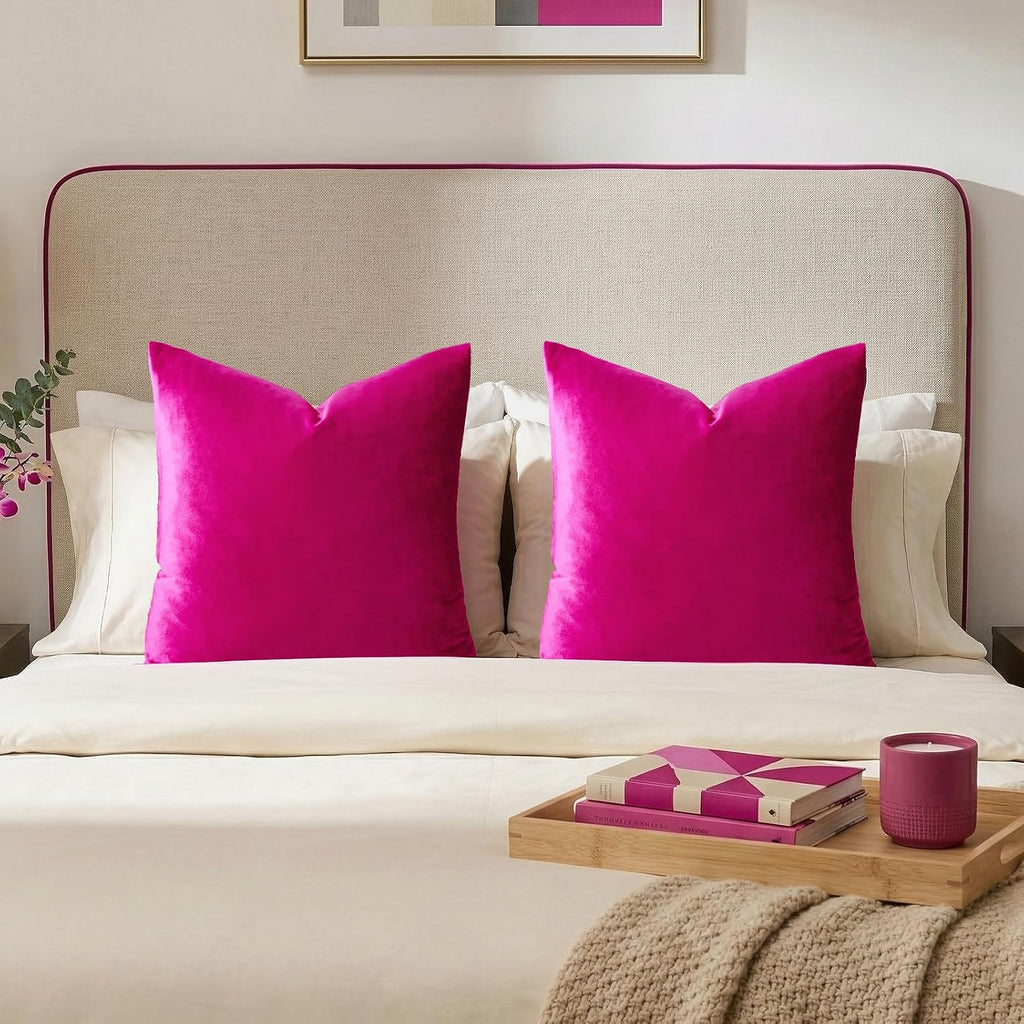 GIGIZAZAFocusingonhomedecoration GIGIZAZA Pack of 2 Throw Pillow Covers 26x26 Hot Pink Velvet Decorative Pillows Couch Sofa Covers Bedroom…