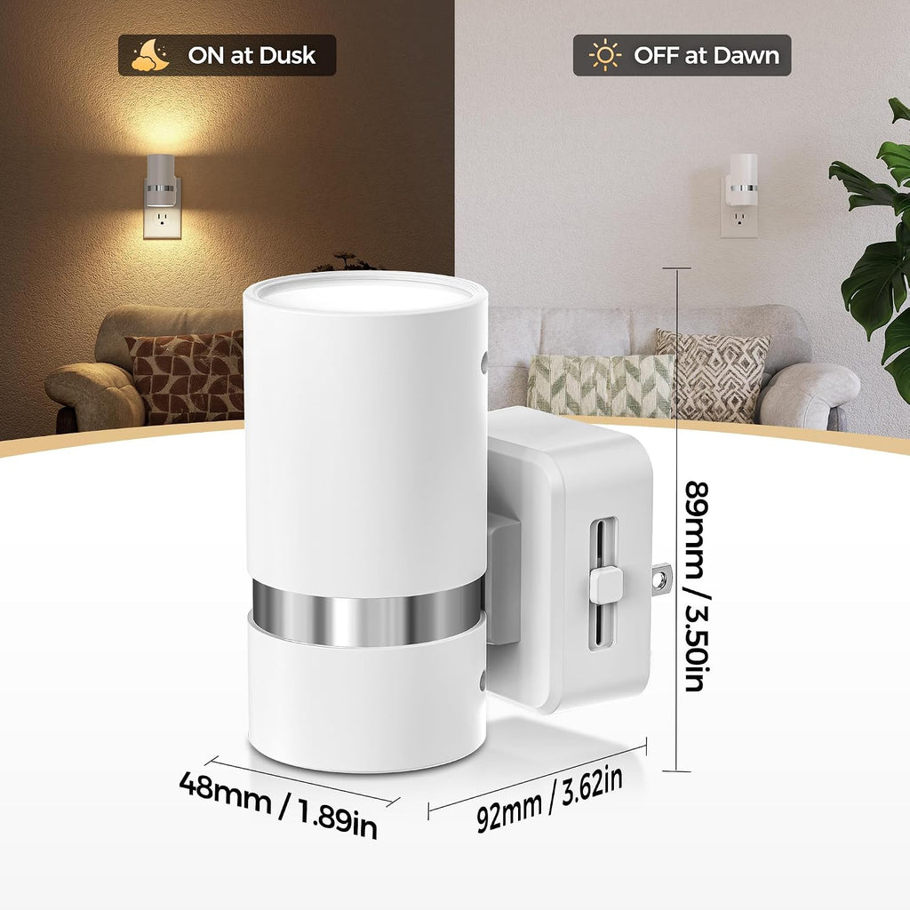 DORESshop LED Night Light 2 Pack, White Cylinder Dimmable Night Light Plug in, Slide Brightness Adjustable, Night Lights with Dusk to…