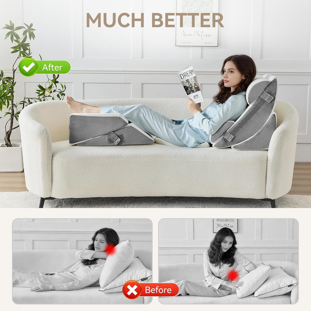 Yojoker 9PCS Orthopedic Bed Wedge Pillow Set for Sleeping, Back and Leg, Post Surgery Foam Pillow for Body, Triangle Adjustable Support Pi…