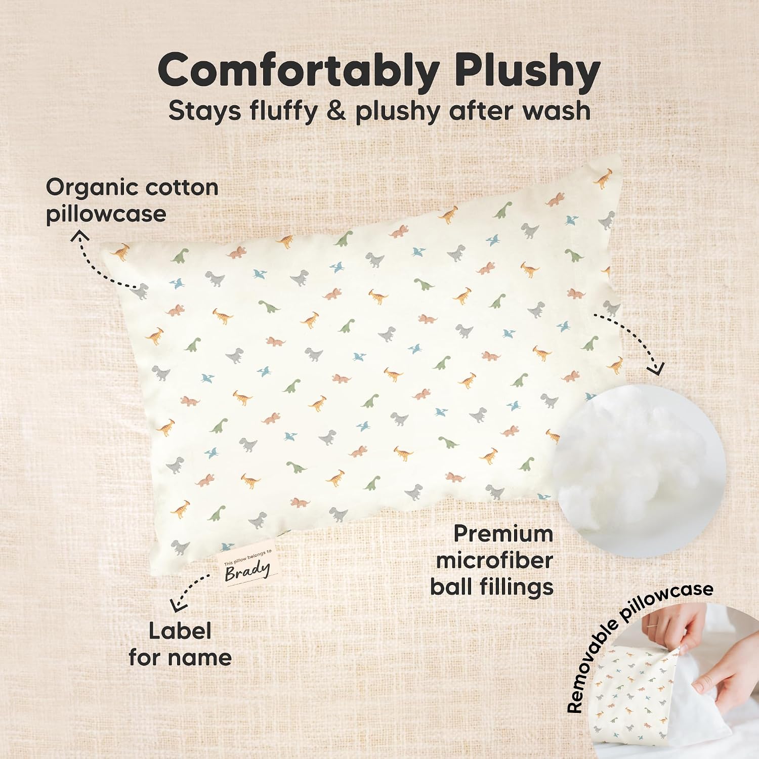 Mini Toddler Pillow with Pillowcase - 9x13 My Little Dreamy Travel Kids Pillow for Sleeping, Toddler Bed, Small, Tiny, Organic Cotton…