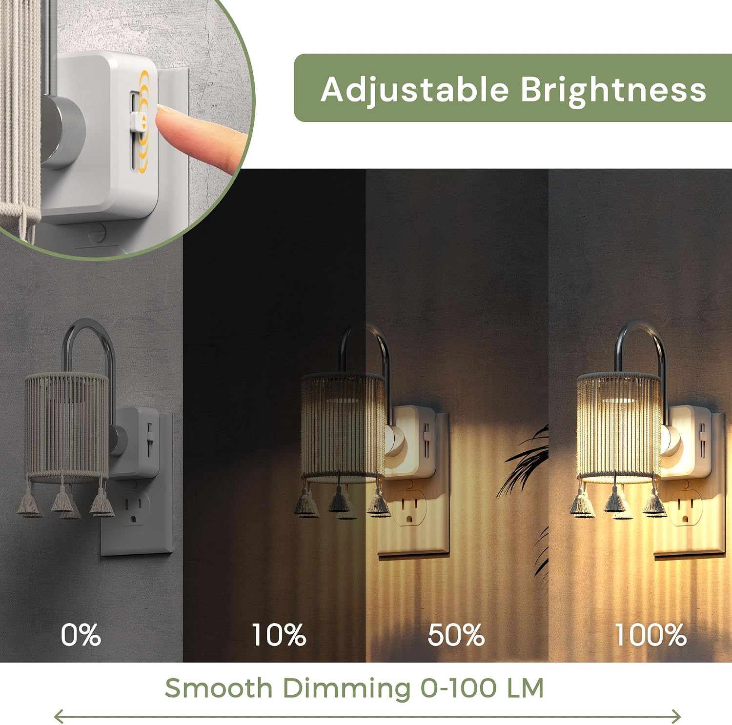 L LOHAS LED Night Lights Plug into Wall, 2 Pack Boho Fabric Cylinder Night Light with Tassel, 0-100LM Dimmable Night Lights, Dusk to Dawn…