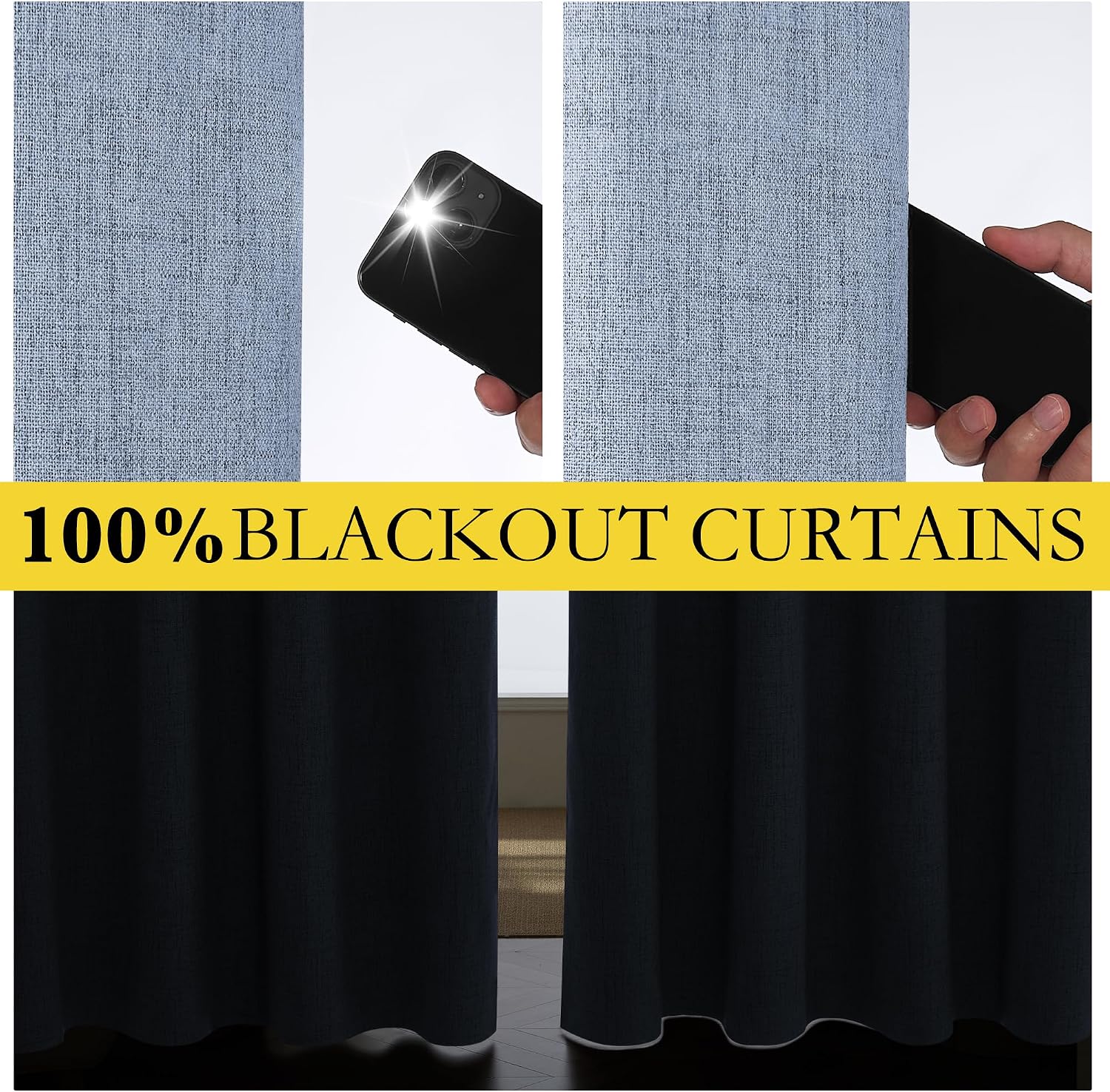 NICETOWN Stone Blue Vintage Linen 100% Blackout Curtains for Living Room, Thermal Insulated Curtains 95" Long, Noise Reducing Window…