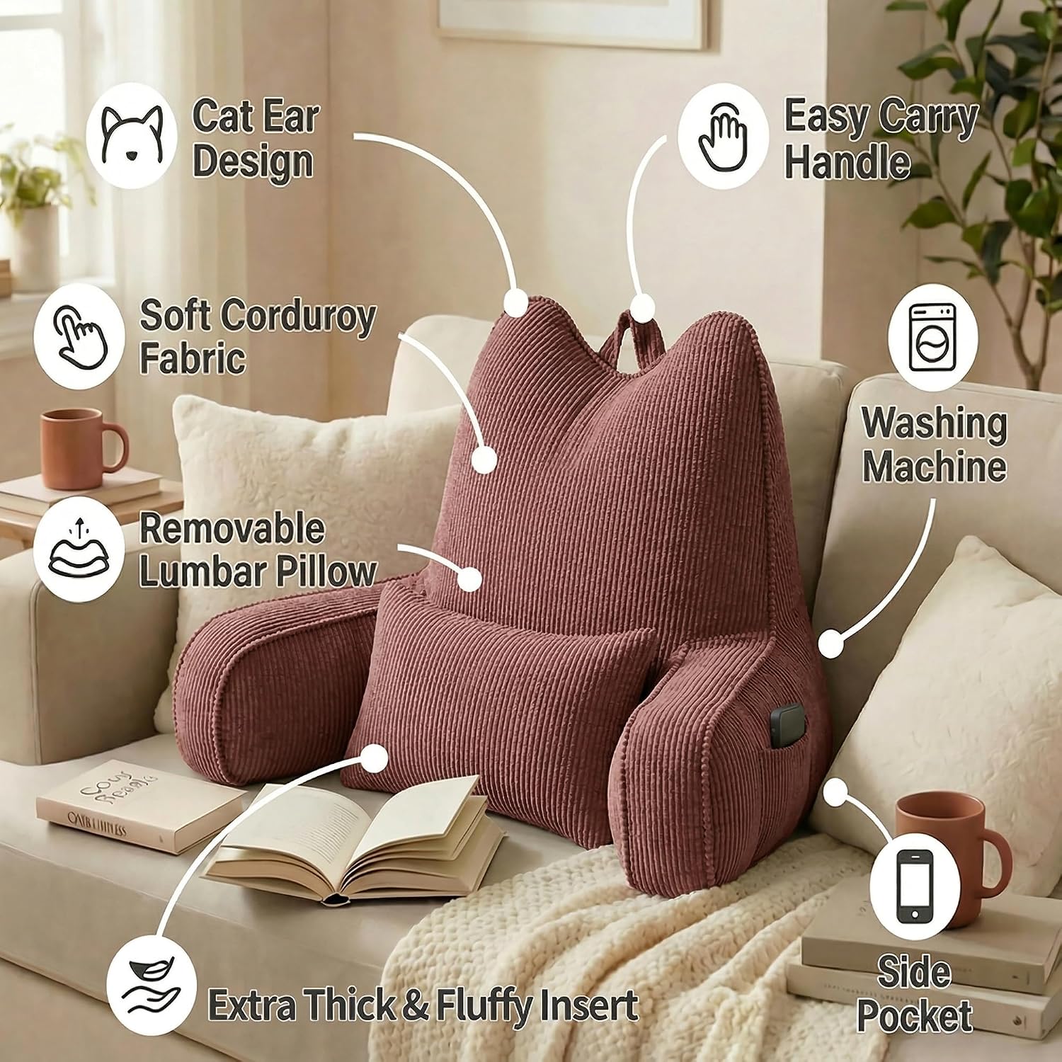 Ailuteie Patented Design Lounge Pillow with Arms for Couch & Bed, Extra Large Reading Pillow Backrest with Detachable Lumbar Support, Sitti…