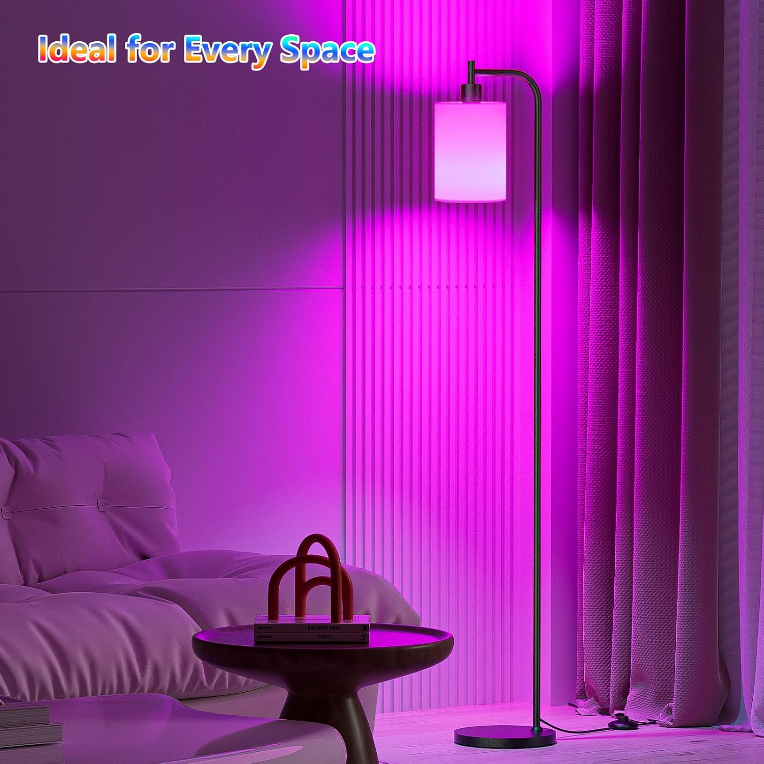 Sibrille RGB Floor Lamp with Linen Shade, Dimmable Tall Standing Lamp with Remote Control, Color Changing Floor Lamps for Living Room Bedro…