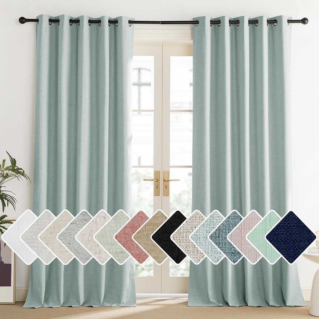 NICETOWN 100% Absolutely Blackout Linen Curtains with Thermal Insulated Liner, Seafoam Green, 62" Wide, 120" Length Energy Saving…