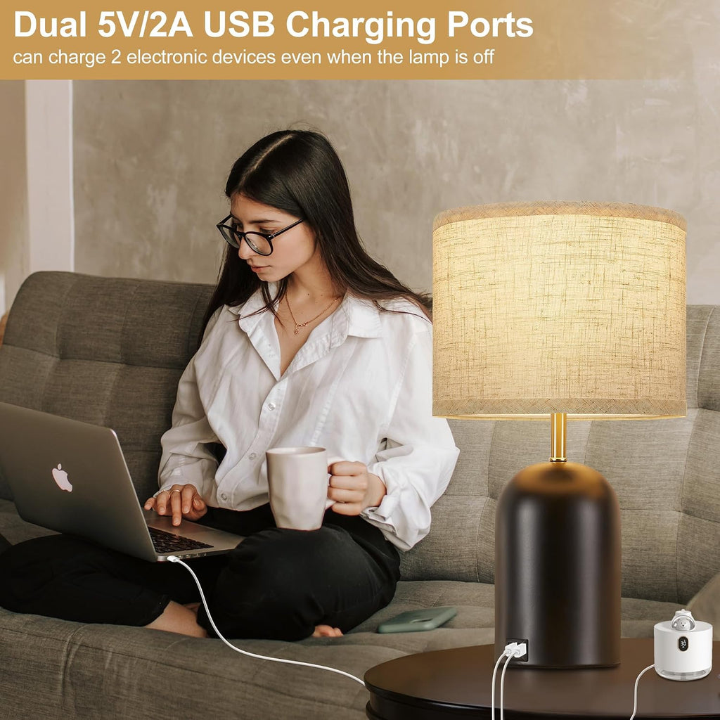 GyroVu Bedside Lamps with USB C+A Charging Ports, Table Lamp Touch Control Dimmable Modern Lamp for Bedroom Lamps for Night Stands with…