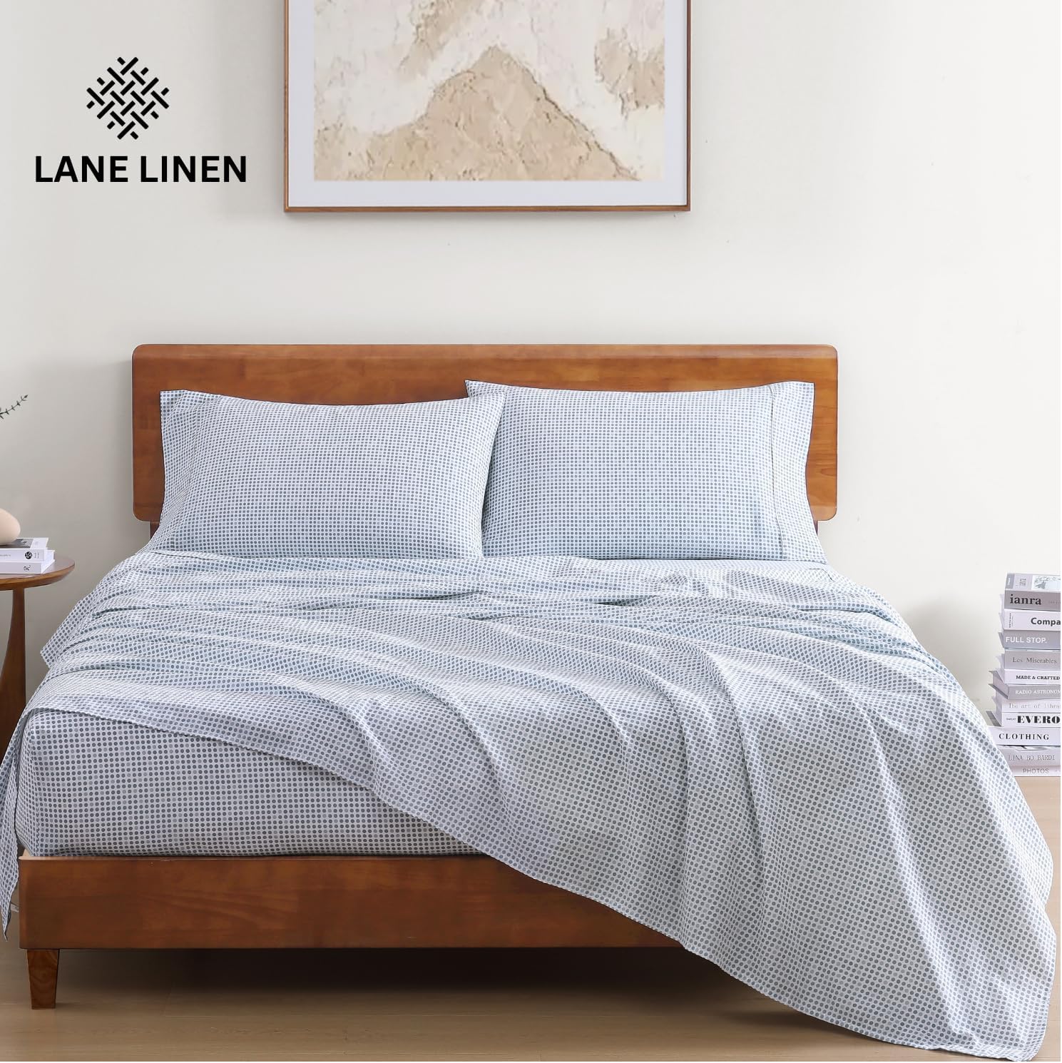 LaneLinen LANE LINEN 100% Organic Cotton Printed King Size Bedding Sheets & Pillowcases Set -Soft & Comfy Breathable Percale Sheet Seasons,…