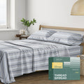 THREAD SPREAD 100% Organic Cotton Sheets Queen Size - Organic Cotton Percale Weave Sheet Set (4 PC, Variegated Stripe), Soft, Cooling…
