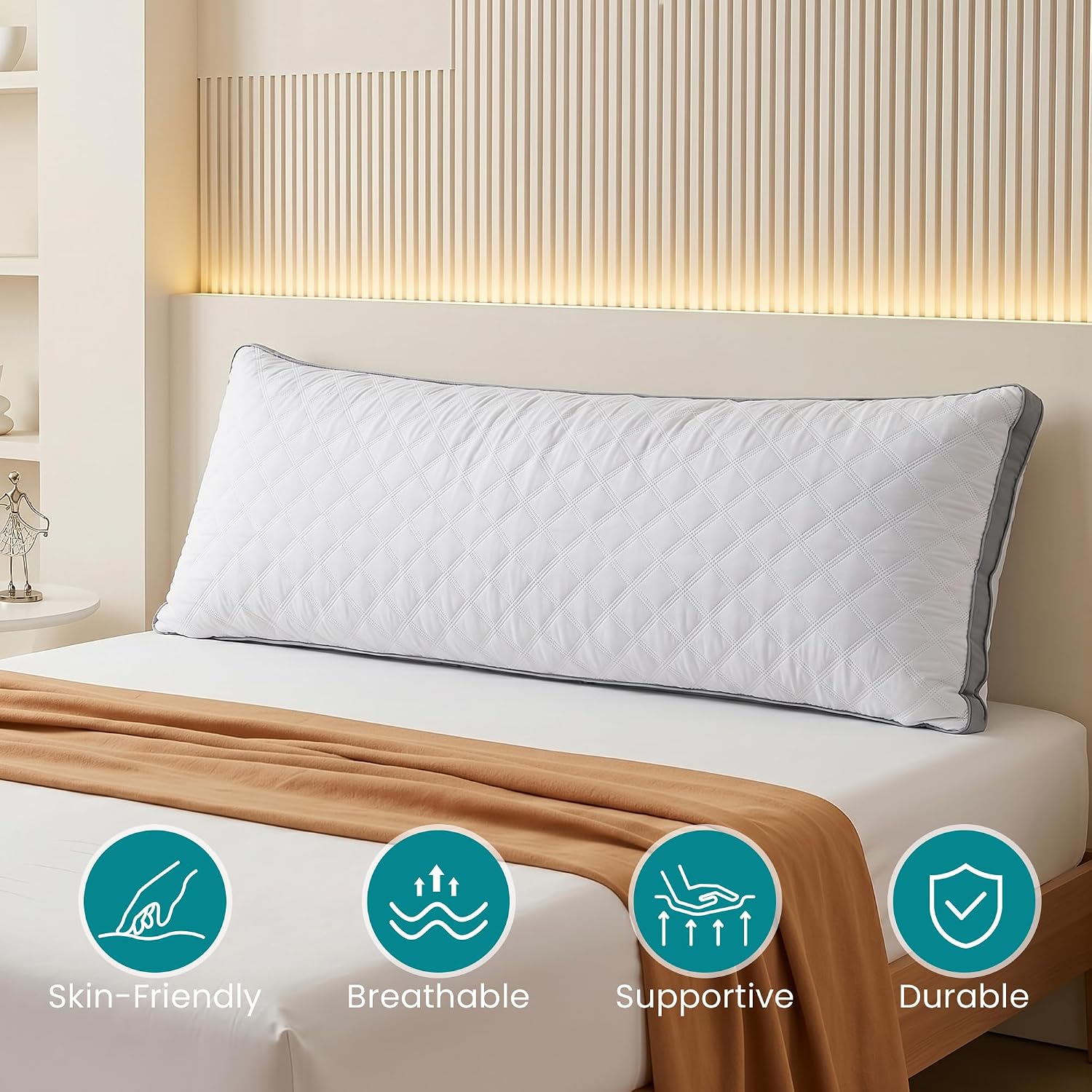 Oubonun Premium Adjustable Loft Quilted Body Pillows - Firm and Fluffy - Quality Plush - Down Alternative - Head Support Pillow - 21"x54"